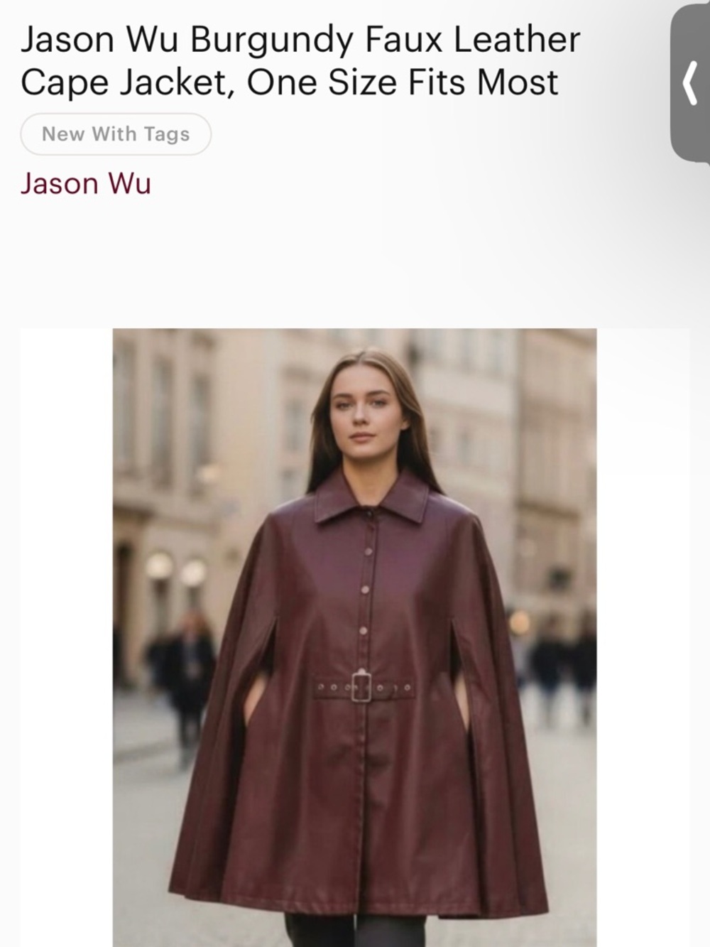 Jason Wu Burgundy Faux Leather Cape Jacket  with Belt Detail, One size